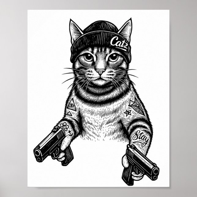 Póster Gangster Cat Tattoo Art | Cool Streetwear Kitty (Frente)