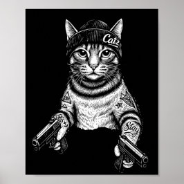 Póster Gangster Cat Tattoo Art | Cool Streetwear Kitty