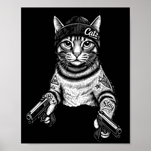 Póster Gangster Cat Tattoo Art | Cool Streetwear Kitty (Frente)