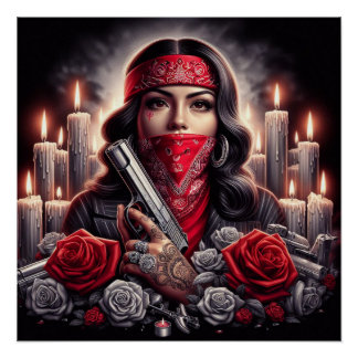 Póster Gangster Chica Hip Hop arte chicano
