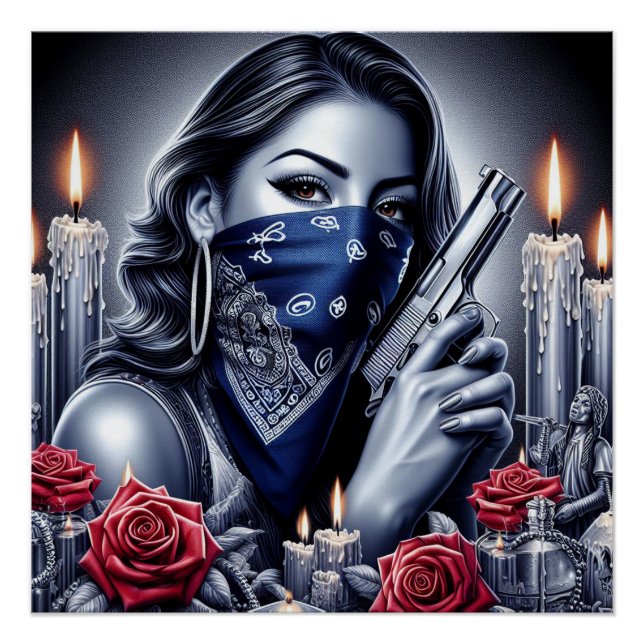Póster Gangster Chica Hip Hop arte chicano Diseño (Anverso)