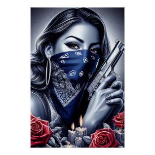 Póster Gangster Chica Hip Hop arte chicano Diseño