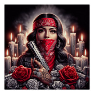 Póster Gangster Chica Hip Hop arte chicano gráfico