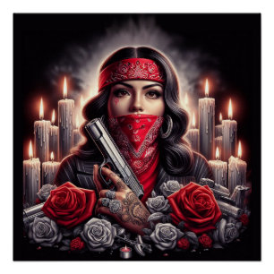 Póster Gangster Chica Hip Hop arte chicano gráfico