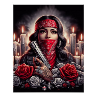 Póster Gangster Chica Hip Hop arte chicano gráfico
