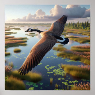 Póster Ganso de Canadá en humedales tranquilos