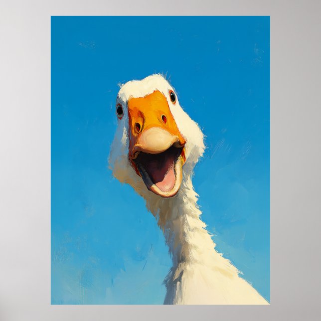 Póster Ganso Feliz Bajo Cielo Azul (Frente)