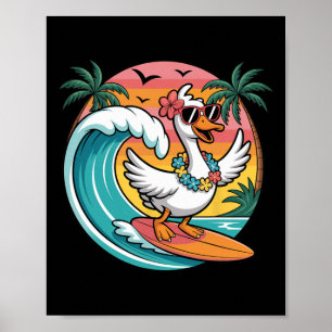 Póster Ganso Surfista Retro Vibraciones Veraniegas Hawaia