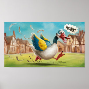 Póster Ganso Tonto Suelto Dibujo, Ganso Divertido