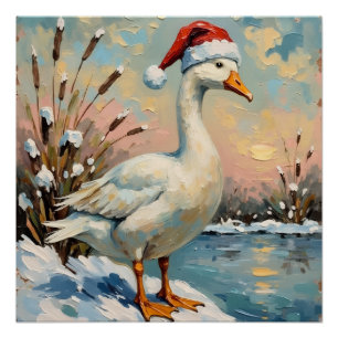 Póster Ganso Vintage con Sombrero de Santa por Navidad Co