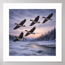 Póster Gansos Caretos en Invierno –