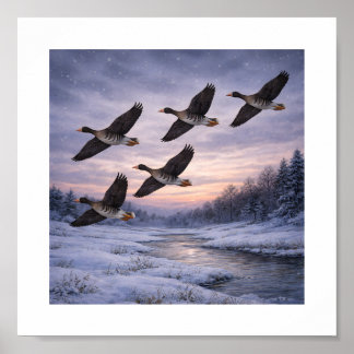 Póster Gansos Caretos en Invierno –