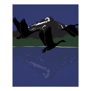 Póster Gansos de Canadá volando sobre Mountain Lake Wilde