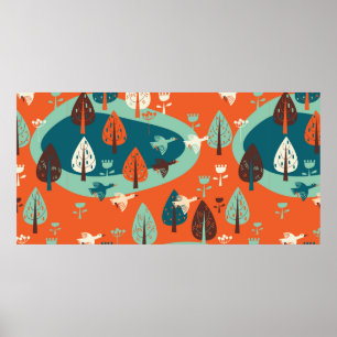 Póster gansos y bosques