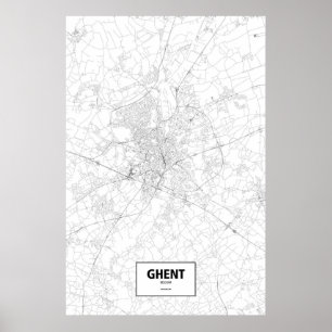 Póster Gante, Bélgica (negro sobre blanco)
