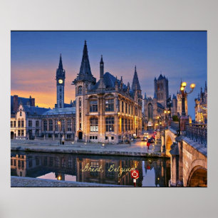 Póster Gante, Bélgica puesta de sol