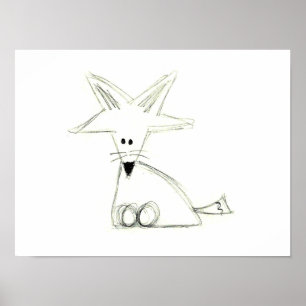 Póster garabato de zorro negro blanco gris simple dibujo