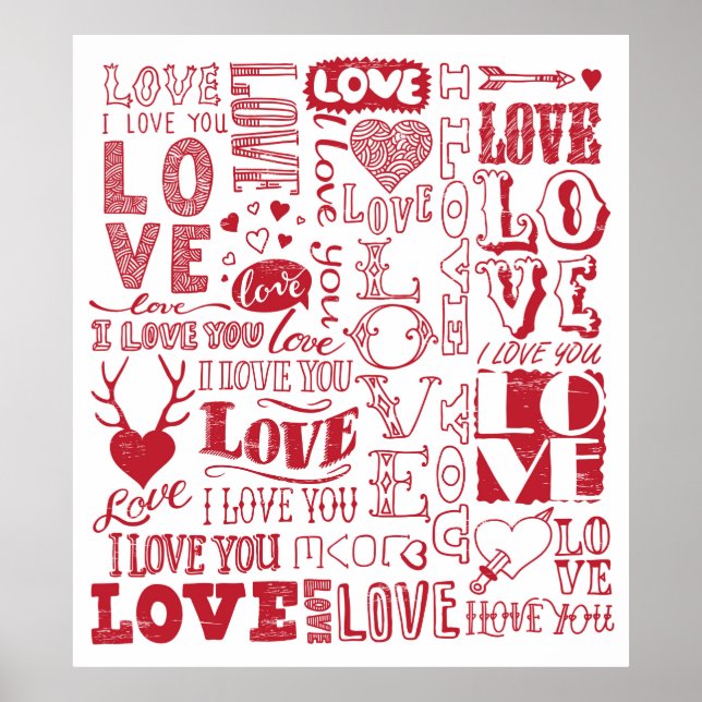 Póster garabatos de amor dibujados a mano  (Frente)