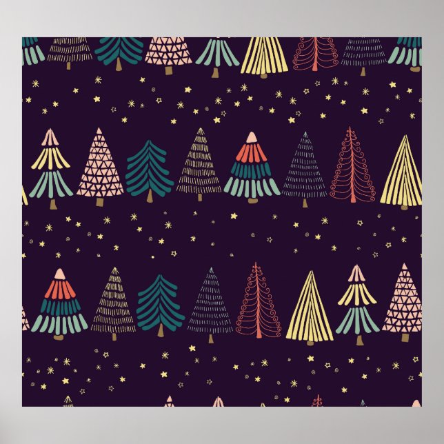Póster Garabatos, estrellas, azul oscuro. (Frente)