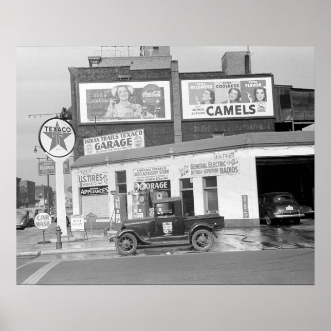 Póster Garage & Filling Station, 1940. Foto de cosecha de (Frente)
