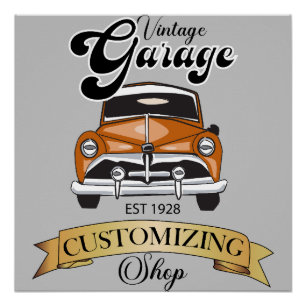 Póster Garaje de época y Rótulo de tiendas