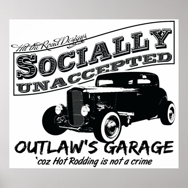 Póster Garaje de Outlaw. Hot Rods socialmente no aceptado (Frente)