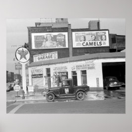 Póster Garaje y estación de servicio, 1940. Foto antigua