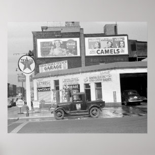 Póster Garaje y estación de servicio, 1940. Foto antigua