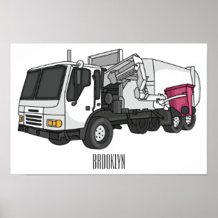 Póster Garbage truck cartoon illustration
