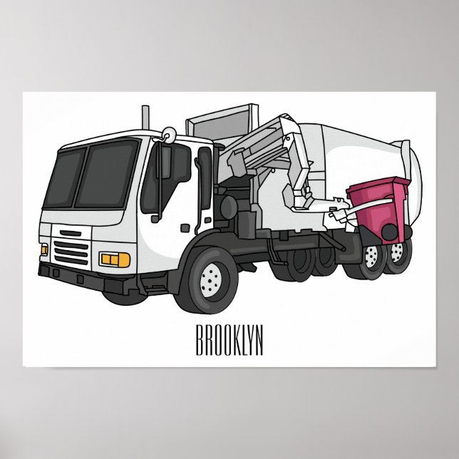 Póster Garbage truck cartoon illustration (Frente)