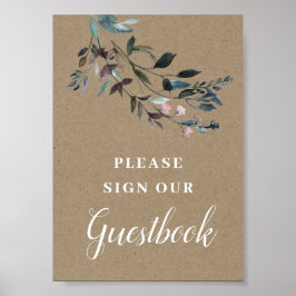 Póster Garden Crest | Libro de firmas floral rústico para
