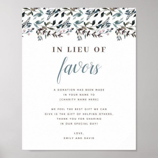 Póster Garden Crest | White Blue Wedding Donation Charity (Frente)