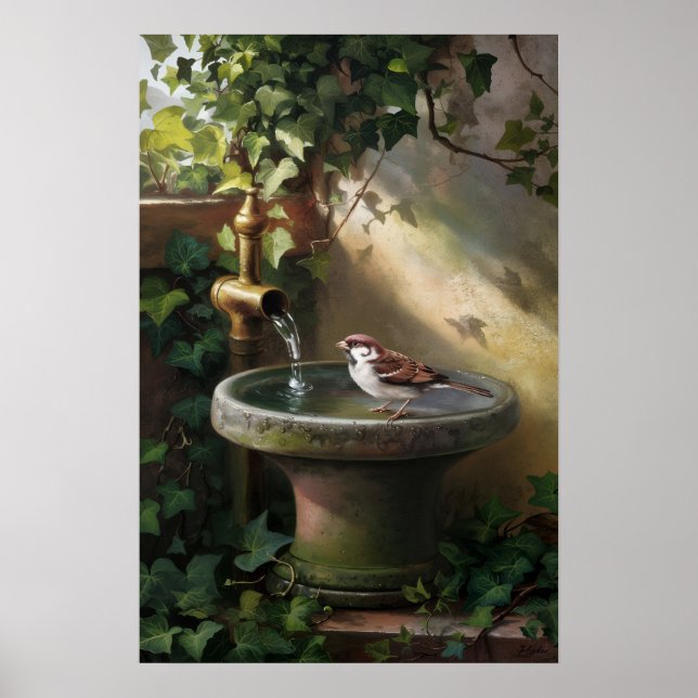 Póster Garden Oasis: The Sparrow at the Fountain (Frente)