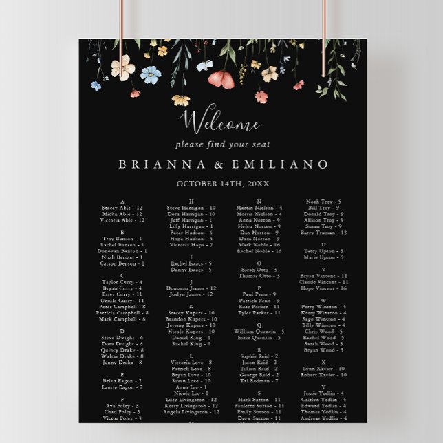 Póster Garden wildflower Black Alphabetical Seating Chart (Subido por el creador)