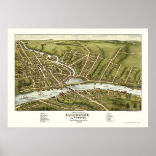 Póster Gardiner & Pittston, Mapa Panorámico del ME - 1878