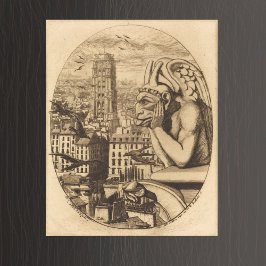 Póster Gárgola vintage mirando la ciudad