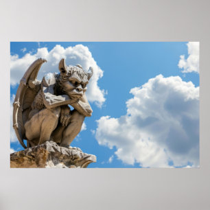 Póster Gargoyle y nubes