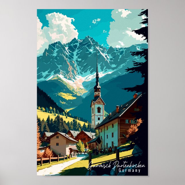 Póster Garmisch Partenkirchen Alemania Viaje de época (Frente)