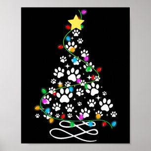 Póster Garra Pata de Perro Gato Árbol de Navidad Luces Fi
