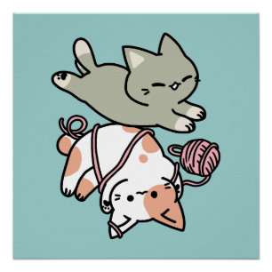 Póster Garras y Juego – Ilustración de gato adorable