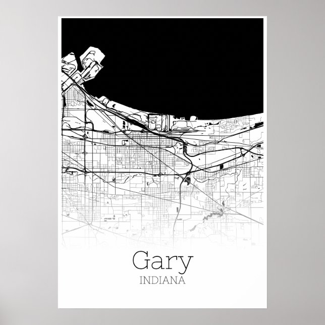 Póster Gary Map - Indiana - Poster de Mapa de la Ciudad (Frente)