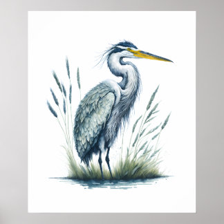Póster Garza acuarela en la naturaleza