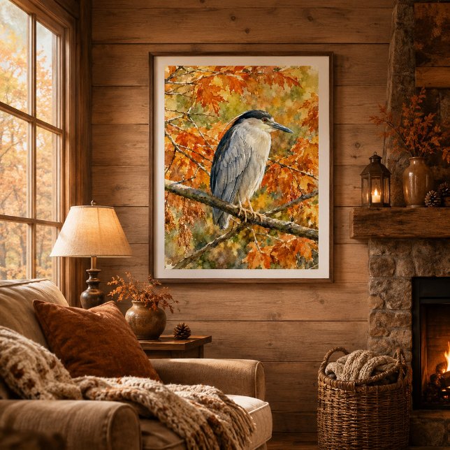 Póster Garza de otoño acuarela bosque  (Subido por el creador)