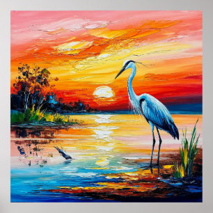 Póster Garza elegante en un estanque sereno
