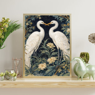 Póster Garzas blancas elegantes en el jardín – Botánica v