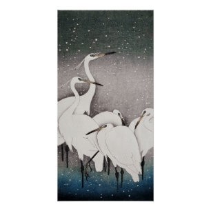 Póster Garzas Koson en la Nieve: Japonés Vintage