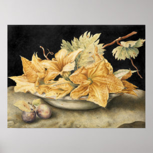 Póster Garzoni - Bodegón con flores de calabaza y vid