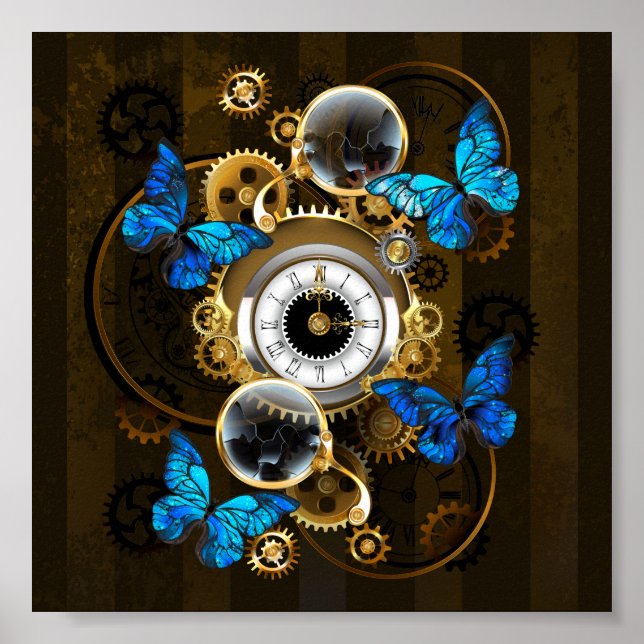 Póster Gases de vapor y mariposas azules (Frente)