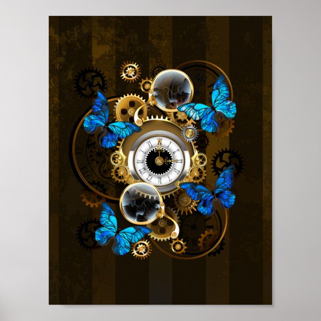 Póster Gases de vapor y mariposas azules (Frente)