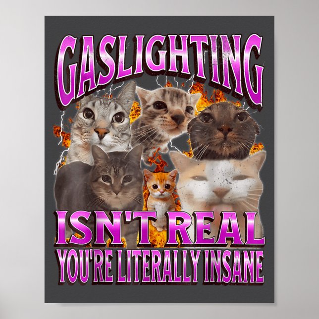 Póster Gaslighting Isn't Real Funny Cat Meme Bootleg Grap (Frente)